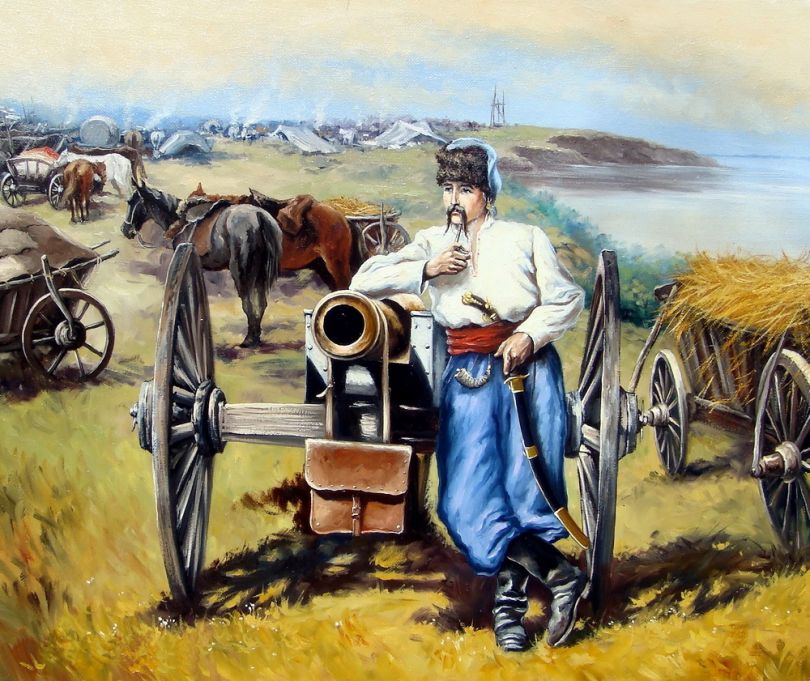 painting of smoking cossack with gun