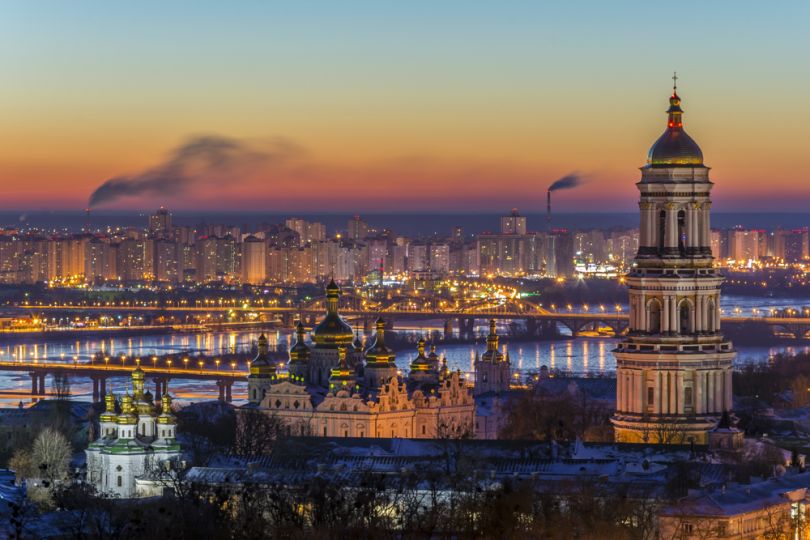 Panorama with Kyiv Pechersk Lavra at night 