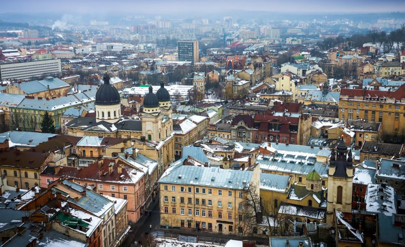 overview of winter lviv city