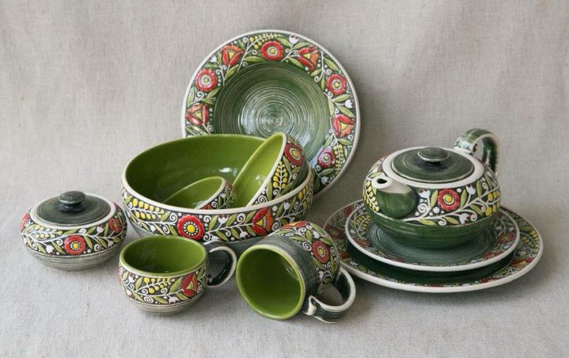 set of bright crockery