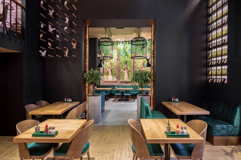 stylish restaurant in green colors