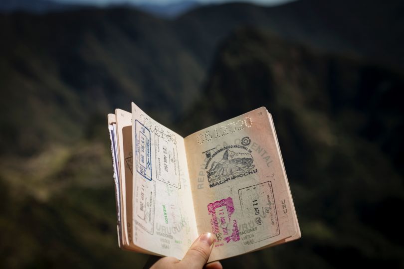 Visa stamps in a passport