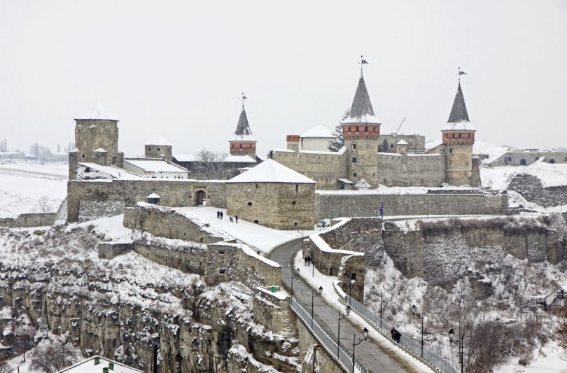 Kamianets Podilskyi castle in winter