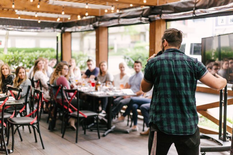 Person talking at a conference meeting