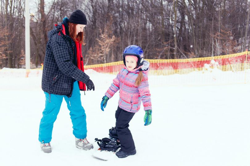 Mom and kid at Goloseev Ski Park