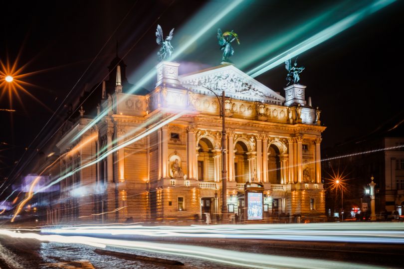 illuminated opera building