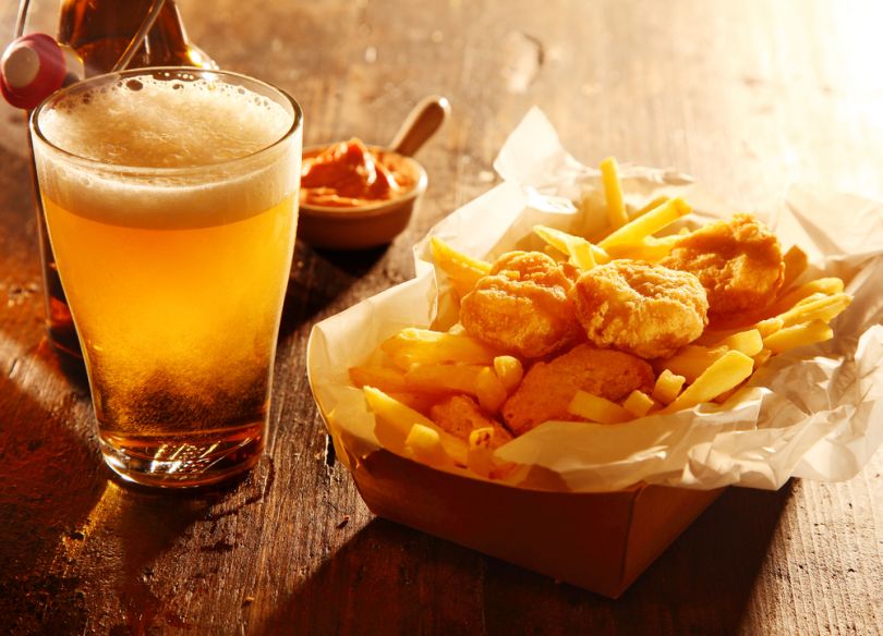 Fish and chips with beer