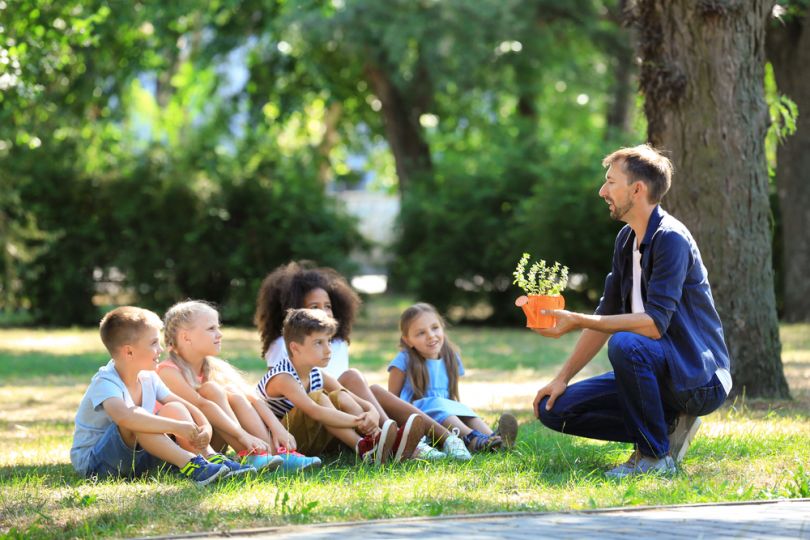 Kids on a lesson in a park