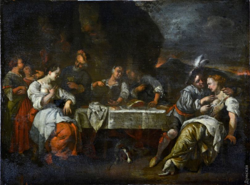 painting of dutch artist showing many people at the table 