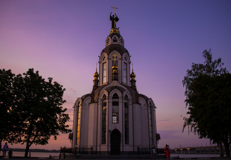 St John church in Dnipro at night