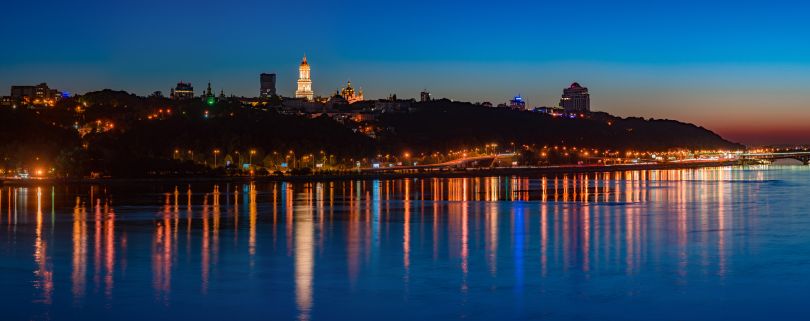 Beautiful evening panorama of Kyiv