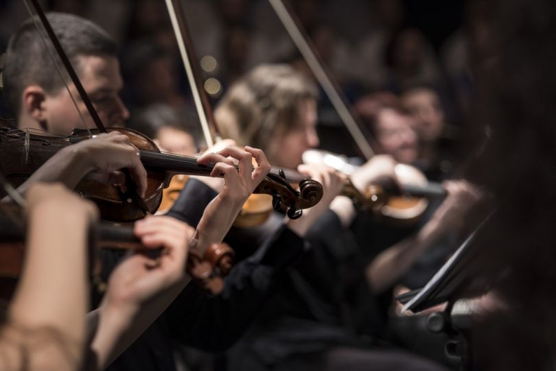 musicians playing violins