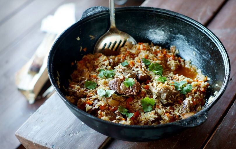 bowl with rice and meat