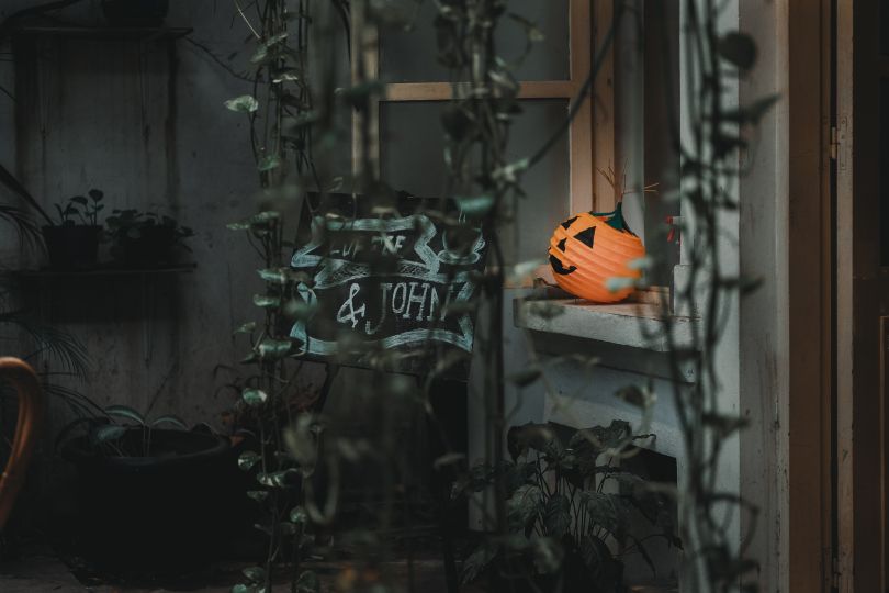halloween pumpkin in spooky room
