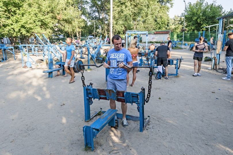 Man working out in an open-air gym