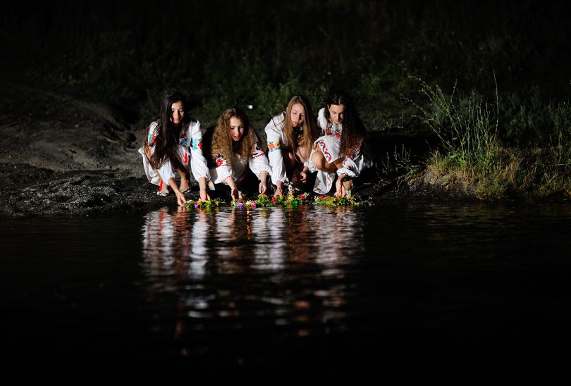 Girls near the lake performing Ivana Kupala rite