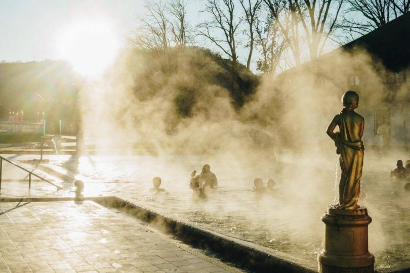 Pool with a statue