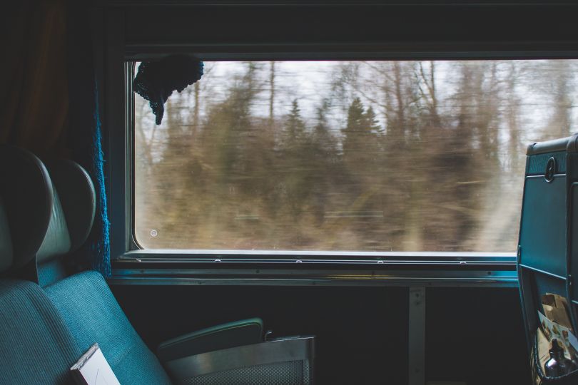 Train compartment in autumn