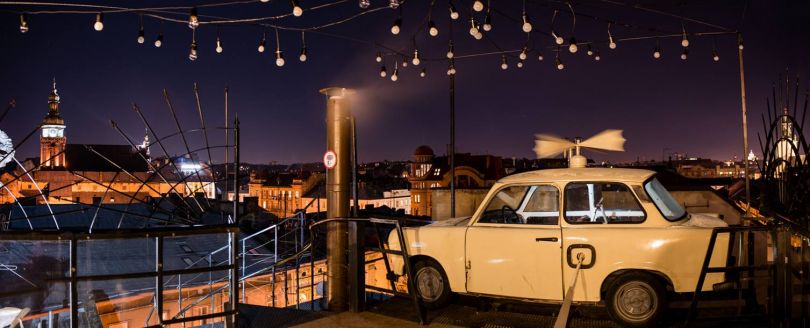 Car on the rooftop in Lviv