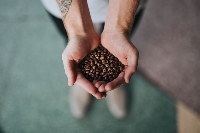 Girl holding coffee beans