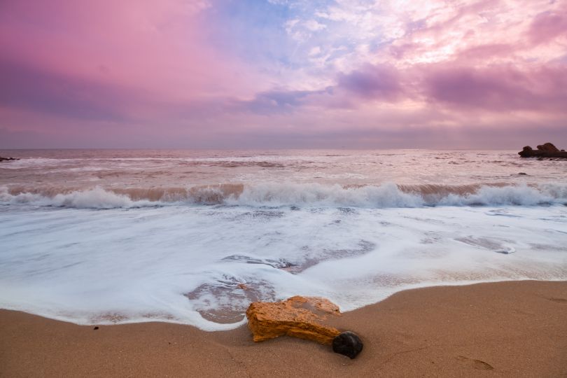 Pink sky and beach