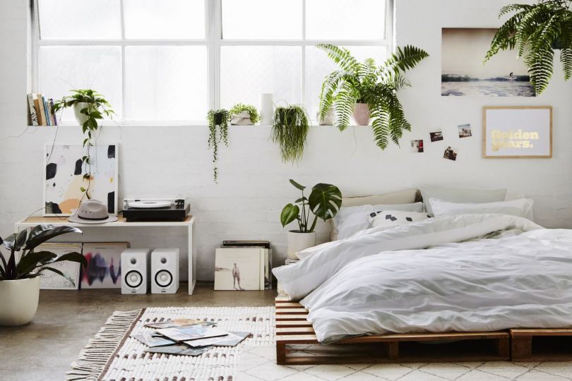 Minimalistic bedroom with plants