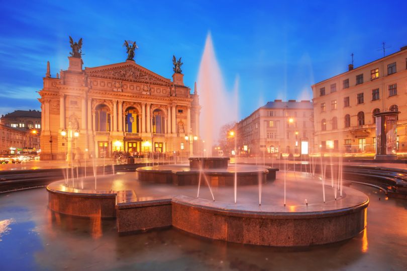 Lviv Opera house at night