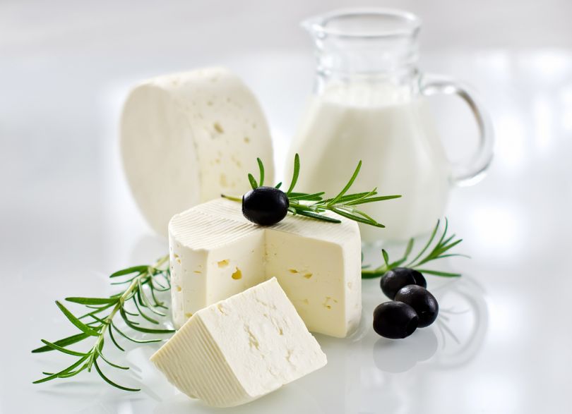 Cheese and milk with olives