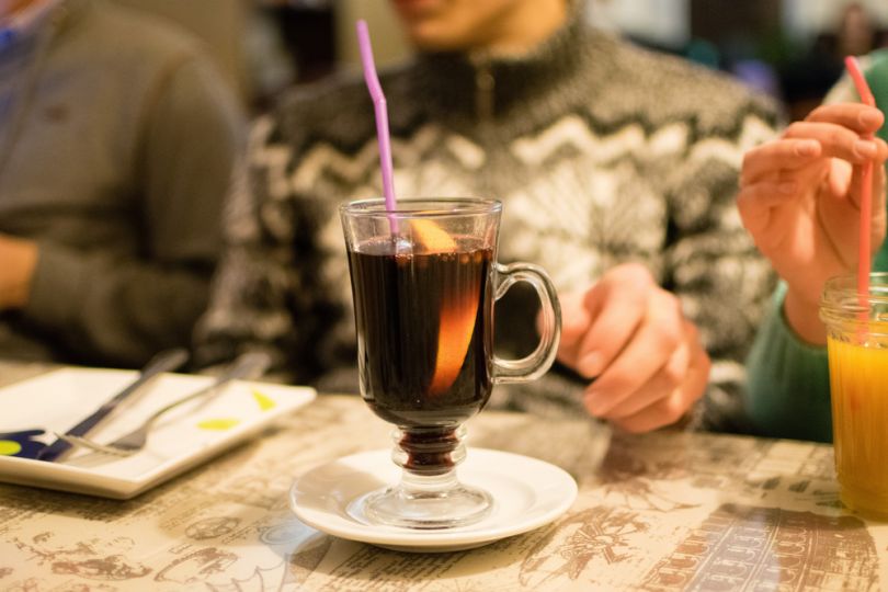 Glass of mulled wine on the table